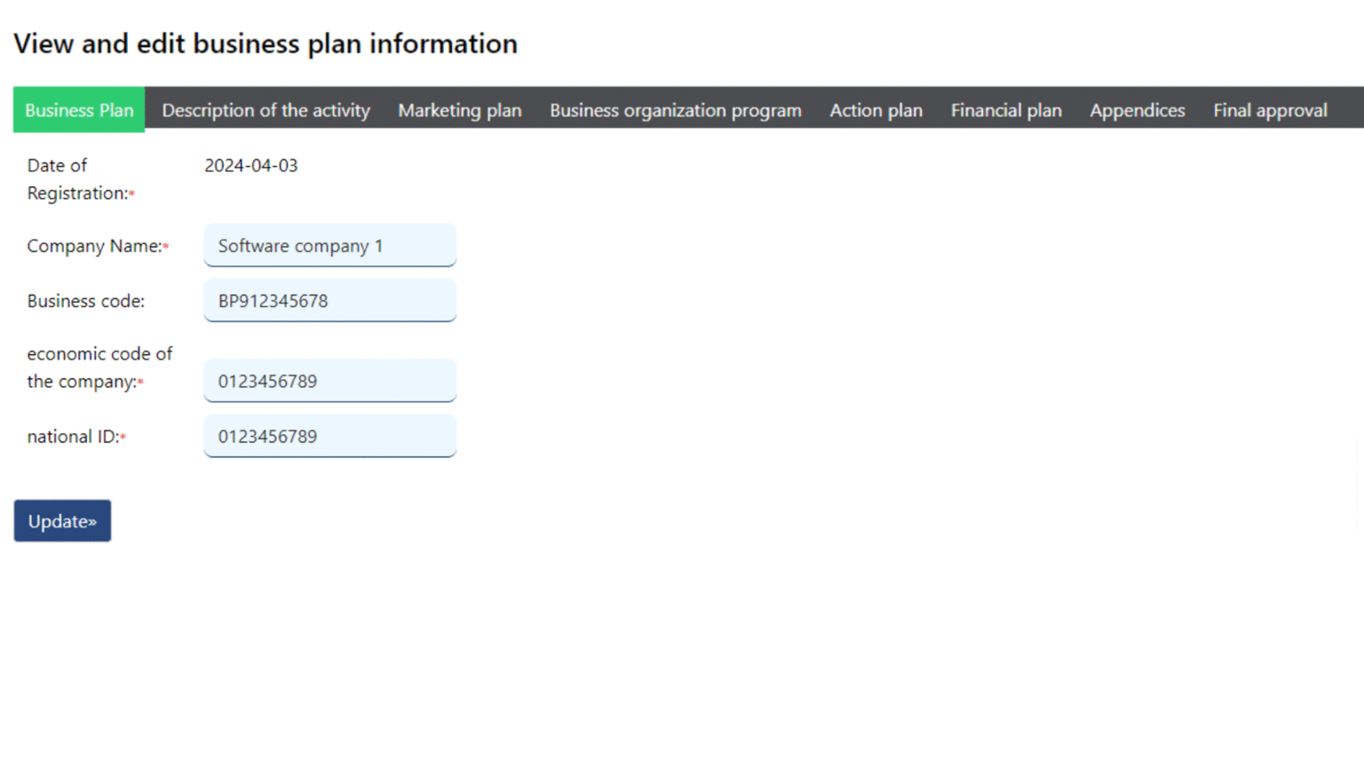 business plan registration form