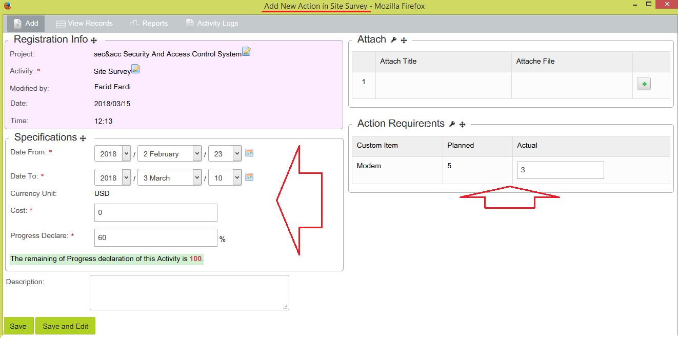 View Gantt Chart and record action through the chart